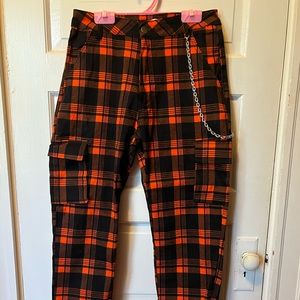 Fashion nova orange and black plaid pants - halloween pants - size l